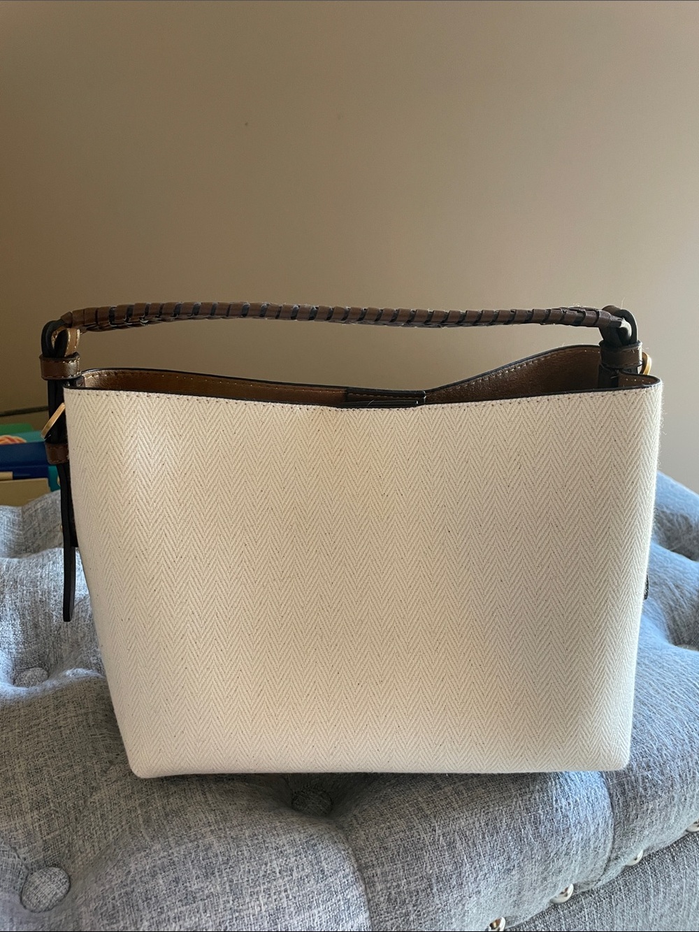 Zara Cream and Brown Woven-Handle Bag - Picture 2 of 9